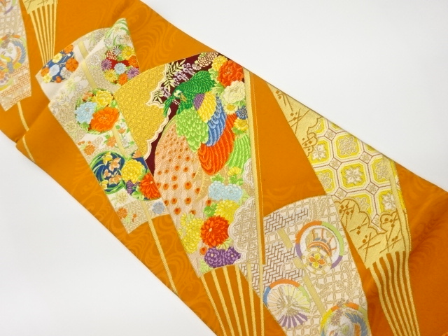 JAPANESE KIMONO / VINTAGE FUKURO OBI / WOVEN FLOWER & PEACOCK